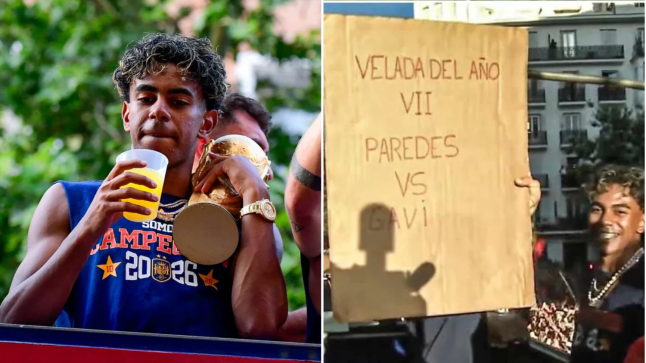 Lamine Yamal holds up sign mocking Argentina star during World Cup trophy parade Lamine Yamal holds up sign mocking Argentina star during World Cup trophy parade